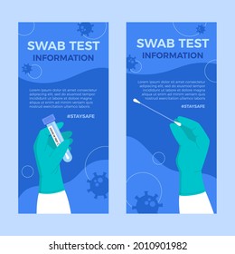 Flat design of corona virus swab test informative brochure template illustration