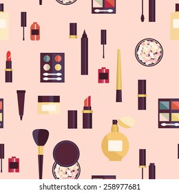 Flat design. Cosmetic pattern. Cosmetics product. Cosmetics background. 