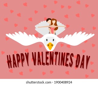 Flat design a couple celebrating valentine's day on a dove