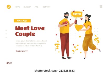Flat design couple meet in love for dating illustration concept