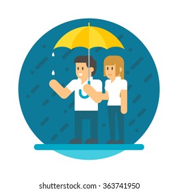 Flat design couple in the rain  illustration vector