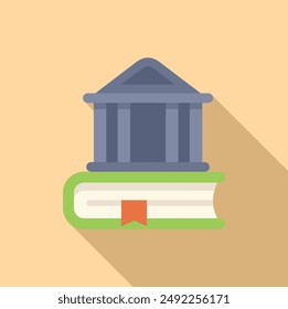 Flat design of a courthouse atop a book symbolizing law education