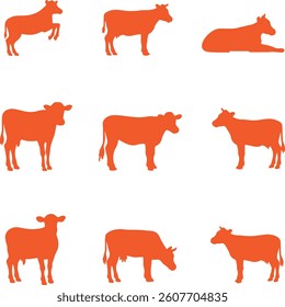 Flat design cow icon, logo vector illustration isolate on white background set collection