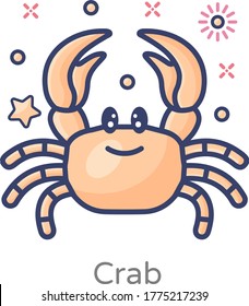 Flat design of crab icon, seafood vector 