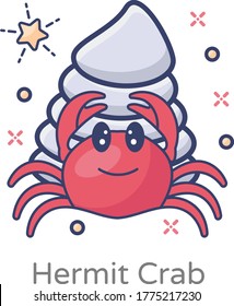 Flat design of crab with mollusc shell, hermit crab vector 