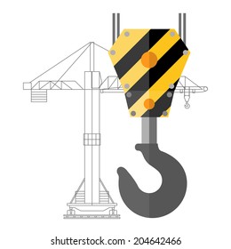 Flat design crane hook and silhouette of crane