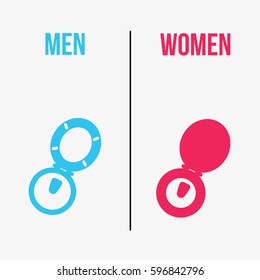 a flat design creative, concept funny modern & clean sign or symbol icon toilet isolated for women and men with pink and light blue color 