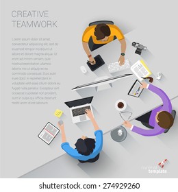 Flat design creative office workspace. Vector template.
