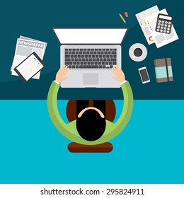 Flat design creative office workspace, Concept of work place
