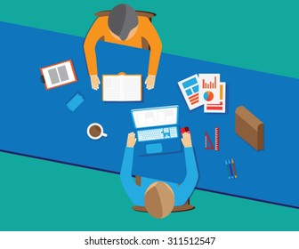 Flat design creative office workspace. Vector template.