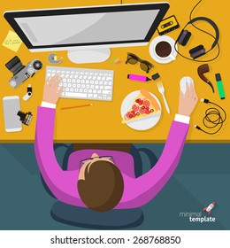 Flat design creative studio  workspace. Minimalist vector.