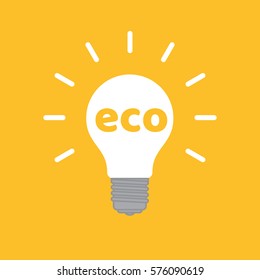Flat design. Creative text in light bulb on yellow background. Vector illustration.