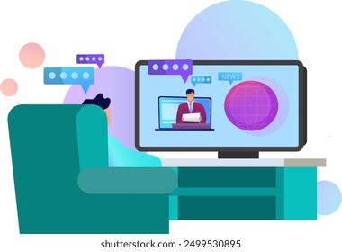 Flat design creative watching television