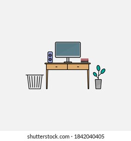 flat design of creative workspace, office desk with laptop, stylish hipster . Modern vector illustration concept, isolated on white background
