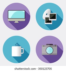 Flat design creativity icons with long shadow 2