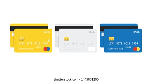 Набор кредитных карт плоского дизайна, изолированный на белом фоне.