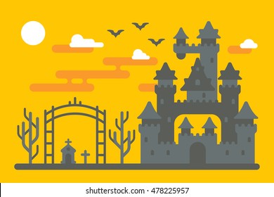 Flat design creepy castle illustration vector