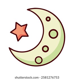 Flat design crescent moon with star isolated vector illustration