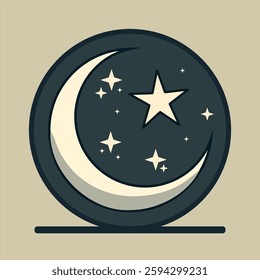 Flat Design Crescent Moon And Stars Night Sky Illustration For Islamic Holiday Ramadhan Or Astronomy Theme