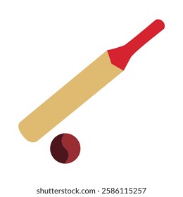 Flat Design Cricket Bat and Ball: A Colored Illustration