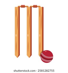 Flat design cricket stumps and bails with ball isolated vector illustration