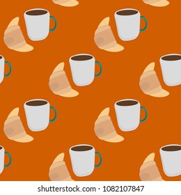 Flat design croissant and coffee vector pattern