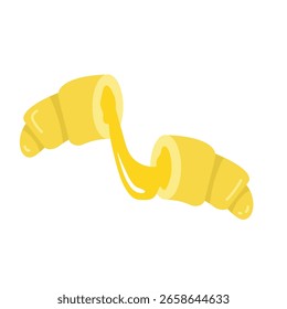 Croissant de diseño plano con relleno de queso derretido. Croissant relleno de queso derretido. Croissant de diseño plano delicioso y simple