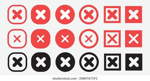 Flat design Cross mark set icon vector isolated with red and black icon