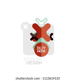 Flat design cross shape geometric sticker icon, paper style design with buy now sample text, for business or web presentation, app or interface buttons, internet website store banners and labels