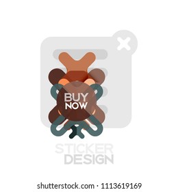Flat design cross shape geometric sticker icon, paper style design with buy now sample text, for business or web presentation, app or interface buttons, internet website store banners and labels