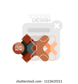 Flat design cross shape geometric sticker icon, paper style design with buy now sample text, for business or web presentation, app or interface buttons, internet website store banners and labels