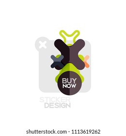 Flat design cross shape geometric sticker icon, paper style design with buy now sample text, for business or web presentation, app or interface buttons, internet website store banners and labels