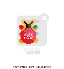 Flat design cross shape geometric sticker icon, paper style design with buy now sample text, for business or web presentation, app or interface buttons, internet website store banners and labels