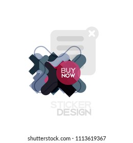 Flat design cross shape geometric sticker icon, paper style design with buy now sample text, for business or web presentation, app or interface buttons, internet website store banners and labels