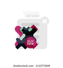 Flat design cross shape geometric sticker icon, paper style design with buy now sample text, for business or web presentation, app or interface buttons, internet website store banners and labels