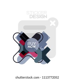 Flat design cross shape geometric sticker icon, paper style design with buy now sample text, for business or web presentation, app or interface buttons, internet website store banners and labels