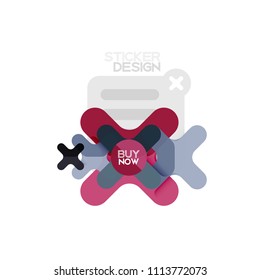 Icono de pegatina geométrica de diseño plano cruzado, diseño de estilo de papel con texto de ejemplo de compra ahora, para presentación de negocios o web, botones de aplicación o interfaz, banderas y etiquetas de tienda de sitios web de Internet