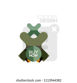 Flat design cross shape geometric sticker icon, paper style design with buy now sample text, for business or web presentation, app or interface buttons, internet website store banners and labels