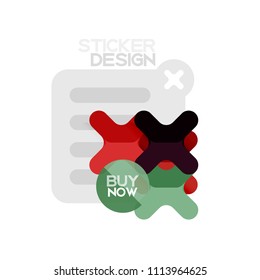 Flat design cross shape geometric sticker icon, paper style design with buy now sample text, for business or web presentation, app or interface buttons, internet website store banners and labels