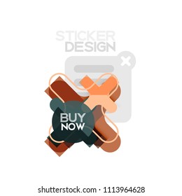Flat design cross shape geometric sticker icon, paper style design with buy now sample text, for business or web presentation, app or interface buttons, internet website store banners and labels