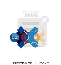 Flat design cross shape geometric sticker icon, paper style design with buy now sample text, for business or web presentation, app or interface buttons, internet website store banners and labels