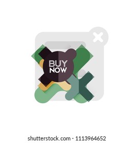 Flat design cross shape geometric sticker icon, paper style design with buy now sample text, for business or web presentation, app or interface buttons, internet website store banners and labels