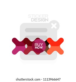 Flat design cross shape geometric sticker icon, paper style design with buy now sample text, for business or web presentation, app or interface buttons, internet website store banners and labels