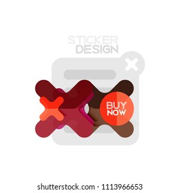 Ícone de adesivo geométrico de forma transversal de design plano, design de estilo de papel com texto de amostra de comprar agora, para apresentação na Web ou em negócios, botões de aplicativo ou interface, banners e rótulos de loja de sites da internet