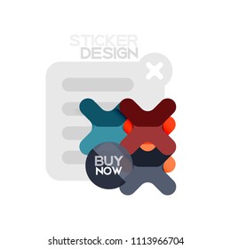 Flat design cross shape geometric sticker icon, paper style design with buy now sample text, for business or web presentation, app or interface buttons, internet website store banners and labels