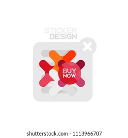 Flat design cross shape geometric sticker icon, paper style design with buy now sample text, for business or web presentation, app or interface buttons, internet website store banners and labels