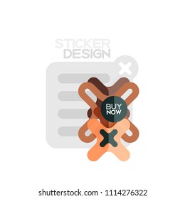 Flat design cross shape geometric sticker icon, paper style design with buy now sample text, for business or web presentation, app or interface buttons, internet website store banners and labels