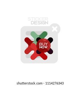 Flat design cross shape geometric sticker icon, paper style design with buy now sample text, for business or web presentation, app or interface buttons, internet website store banners and labels