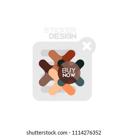 Flat design cross shape geometric sticker icon, paper style design with buy now sample text, for business or web presentation, app or interface buttons, internet website store banners and labels