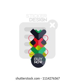 Geometrisches Flachdesign-Cross-Form-Sticker-Symbol, Papierstil-Design mit Kaufen jetzt Beispieltext, für Geschäfts- oder Webpräsentationen, App- oder Schnittstellenschaltflächen, Banner und Etiketten von Internetseiten